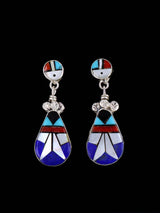 Sterling Silver Zuni Inlay Lapis and Mother of Pearl Post Earrings - PuebloDirect.com