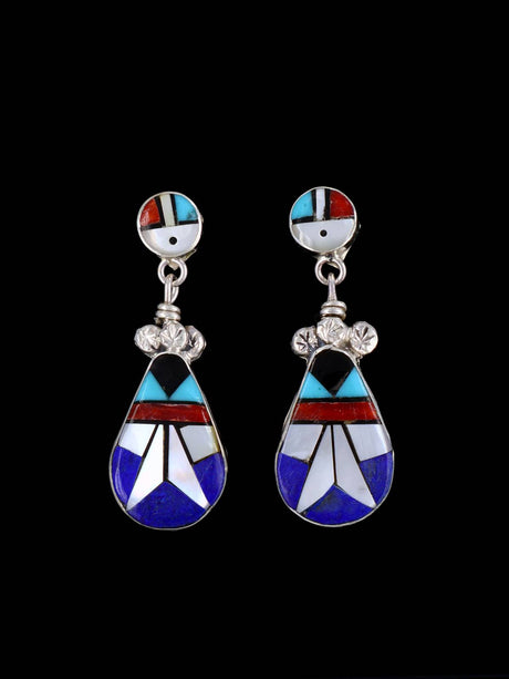 Sterling Silver Zuni Inlay Lapis and Mother of Pearl Post Earrings - PuebloDirect.com