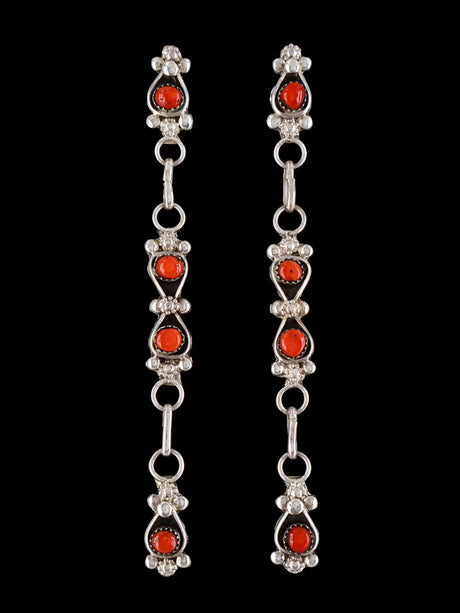 Zuni Jewelry Sterling Silver Coral Post Earrings - PuebloDirect.com