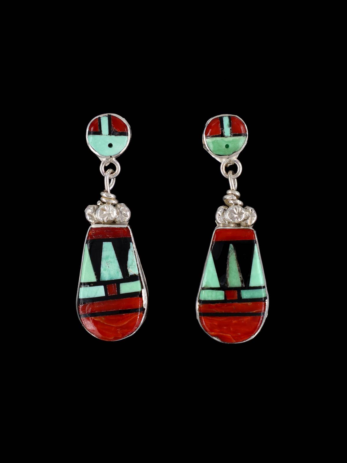 Sterling Silver Zuni Inlay Multistone Post Earrings - PuebloDirect.com