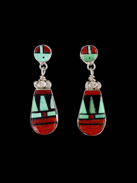 Sterling Silver Zuni Inlay Multistone Post Earrings - PuebloDirect.com