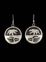 Sterling Silver Hopi Style Overlay Bear Dangle Earrings - PuebloDirect.com