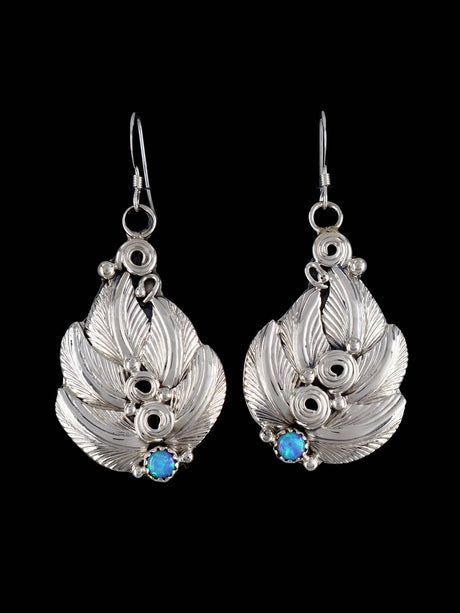 Navajo Sterling Silver Opalite Dangle Earrings - PuebloDirect.com