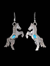 Navajo Sterling Silver Turquoise Horse Dangle Earrings - PuebloDirect.com