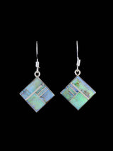 Native American Spiderweb Opal Inlay Dangle Earrings - PuebloDirect.com