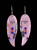 Zuni Inlay Pink Shell Maiden Dangle Earrings - PuebloDirect.com