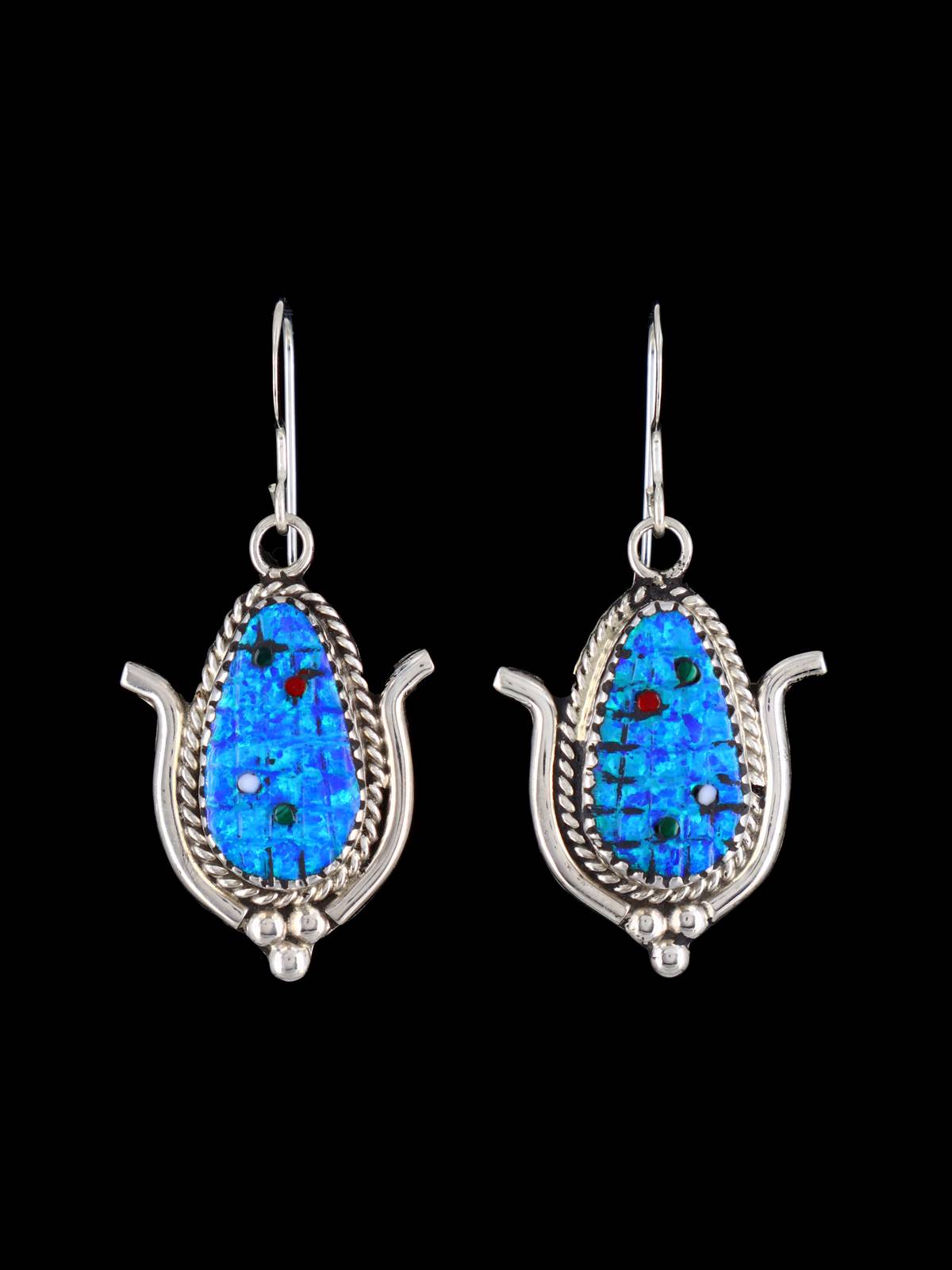 Native American Jewelry Zuni Opalite Corn Dangle Earrings - PuebloDirect.com