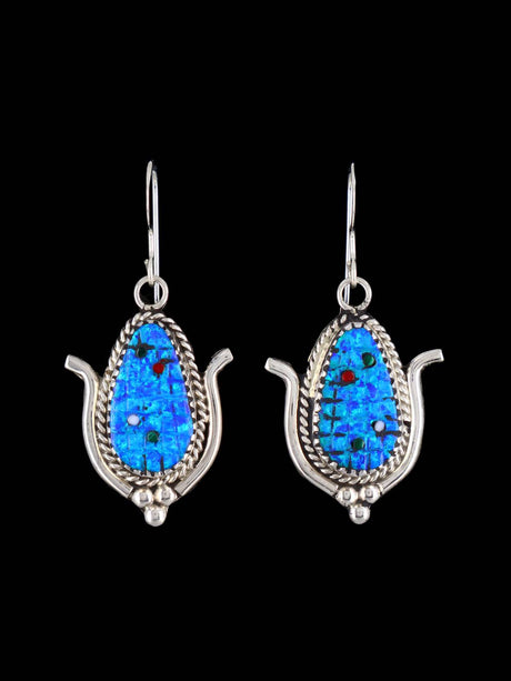 Native American Jewelry Zuni Opalite Corn Dangle Earrings - PuebloDirect.com