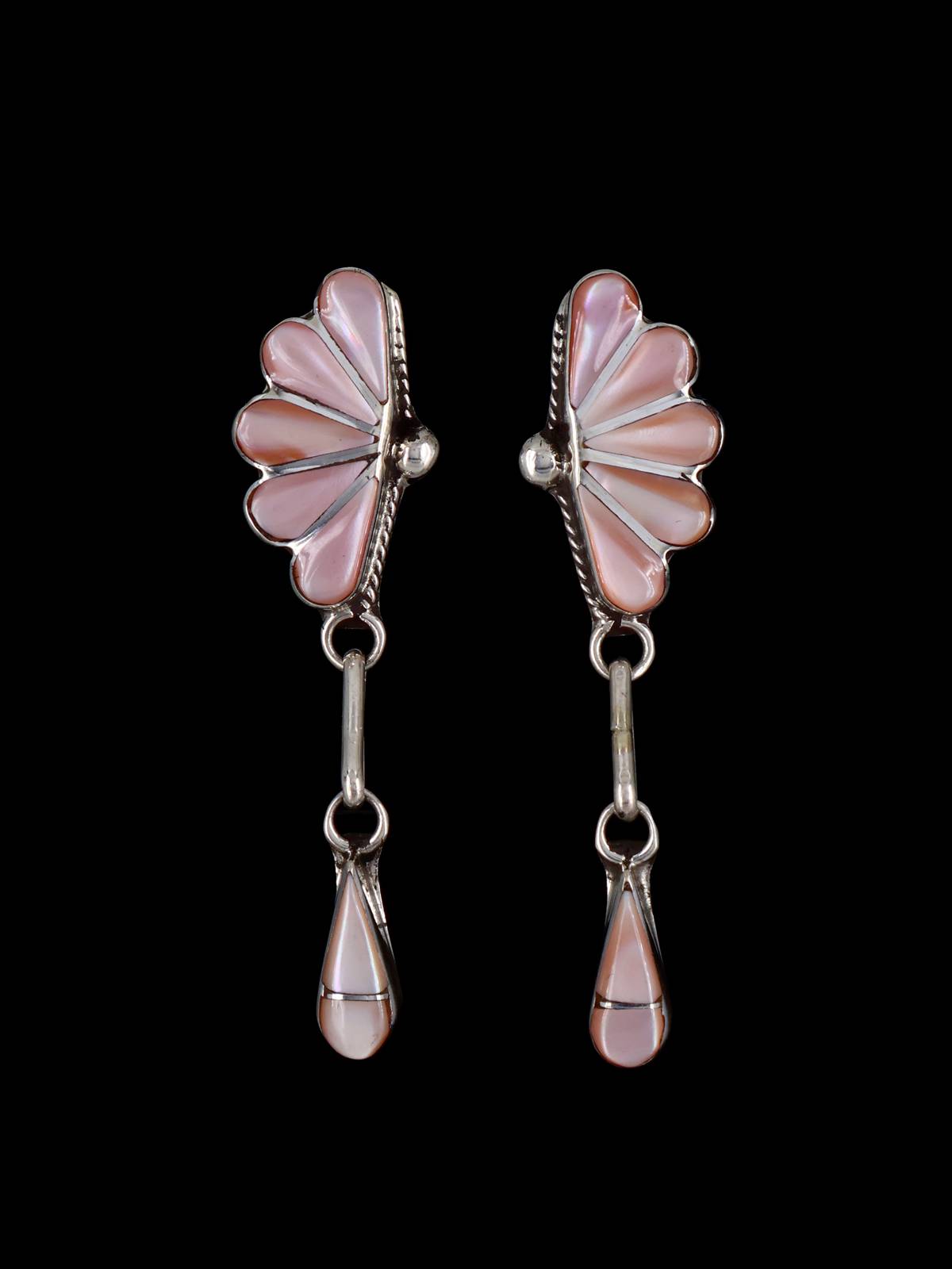 Zuni Inlay Pink Shell Post Earrings - PuebloDirect.com