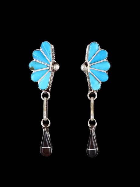 Zuni Inlay Turquoise and Penn Shell Post Earrings - PuebloDirect.com