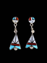 Sterling Silver Zuni Inlay Multistone Post Earrings - PuebloDirect.com
