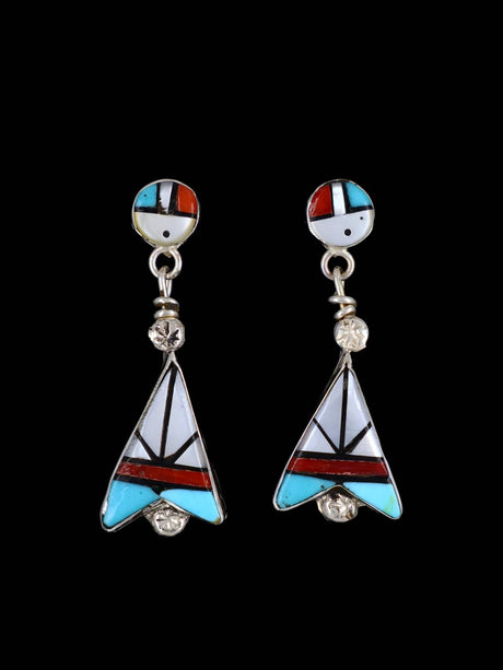 Sterling Silver Zuni Inlay Multistone Post Earrings - PuebloDirect.com