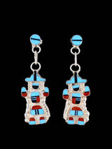 Sterling Silver Zuni Inlay Knifewing Post Dangle Earrings - PuebloDirect.com