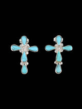 Turquoise Zuni Sterling Silver Cross Post Earrings - PuebloDirect.com