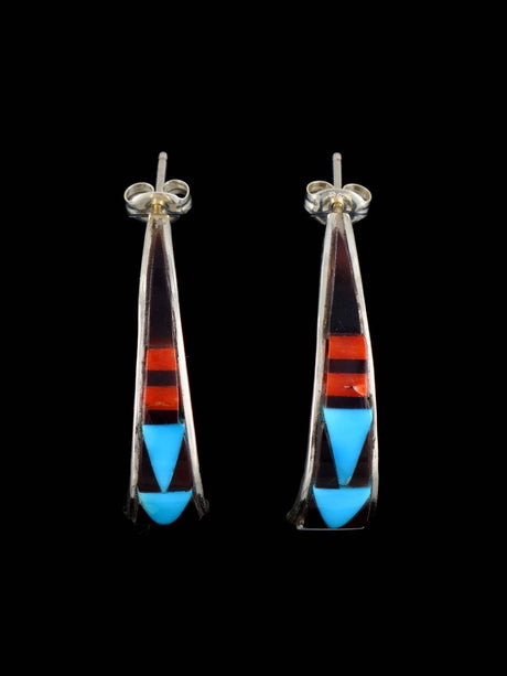 Sterling Silver Zuni Inlay Post Earrings - PuebloDirect.com