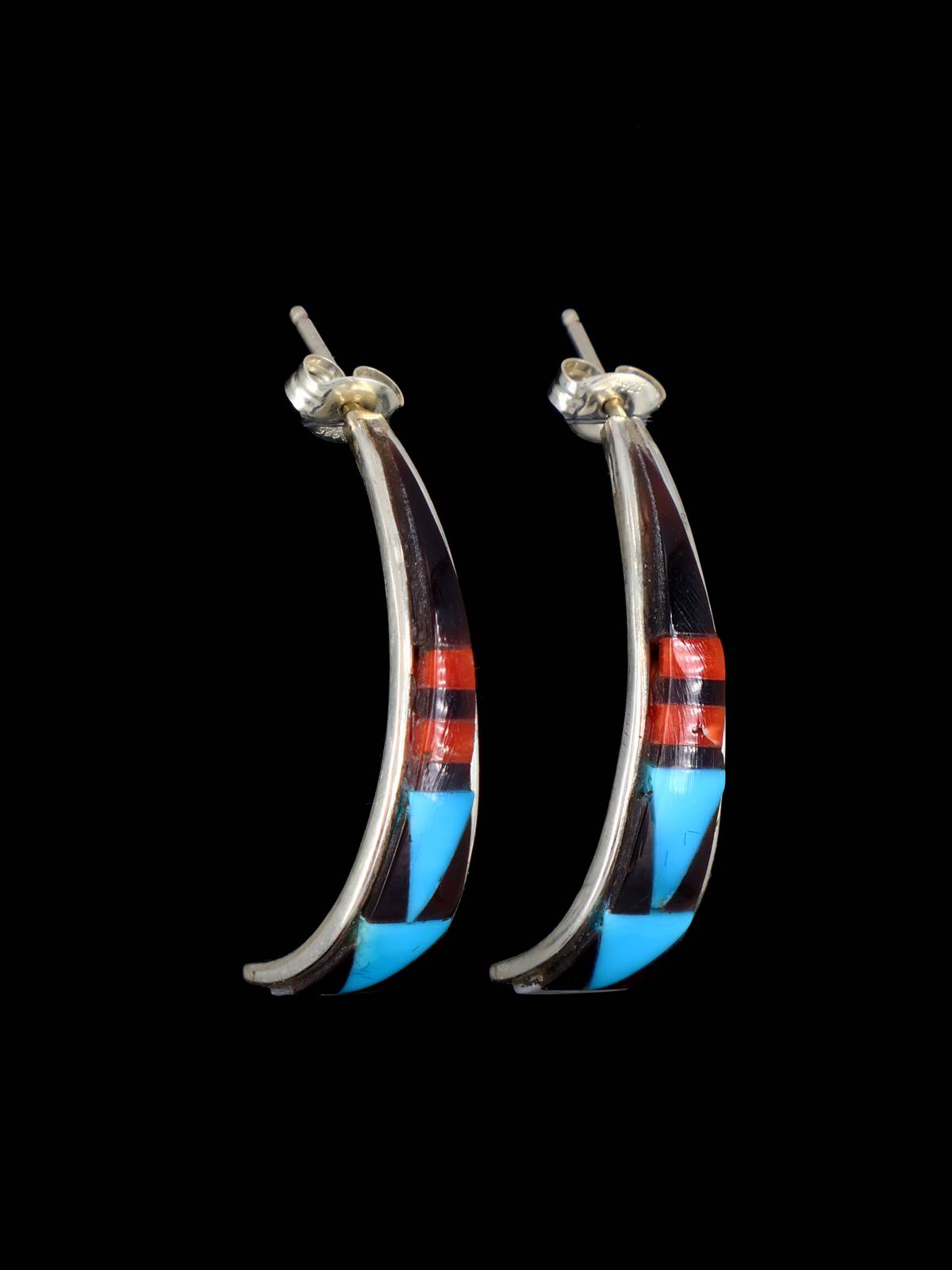 Sterling Silver Zuni Inlay Post Earrings - PuebloDirect.com