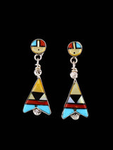 Sterling Silver Zuni Inlay Multistone Post Earrings - PuebloDirect.com