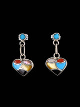 Zuni Inlay Multistone Inlay Heart Post Earrings - PuebloDirect.com