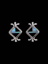 Native American Onyx and Opalite Inlay Post Earrings - PuebloDirect.com