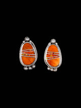 Native American Opalite and Spiny Oyster Inlay Post Earrings - PuebloDirect.com