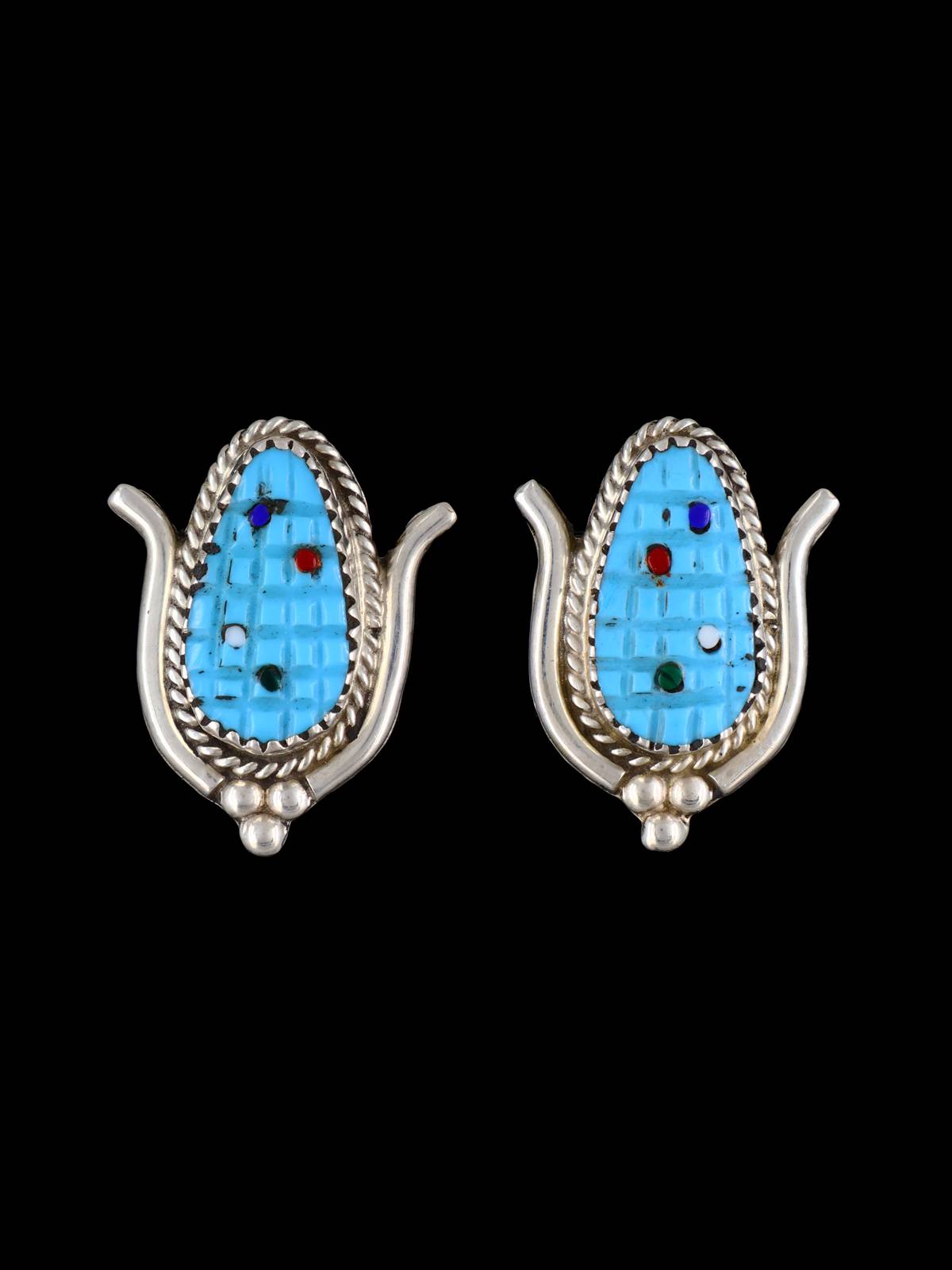 Native American Jewelry Zuni Turquoise Corn Post Earrings - PuebloDirect.com