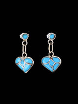Zuni Inlay Turquoise Inlay Heart Post Earrings - PuebloDirect.com