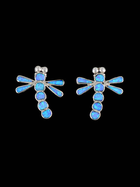 Zuni Opalite Inlay Dragonfly Post Earrings - PuebloDirect.com