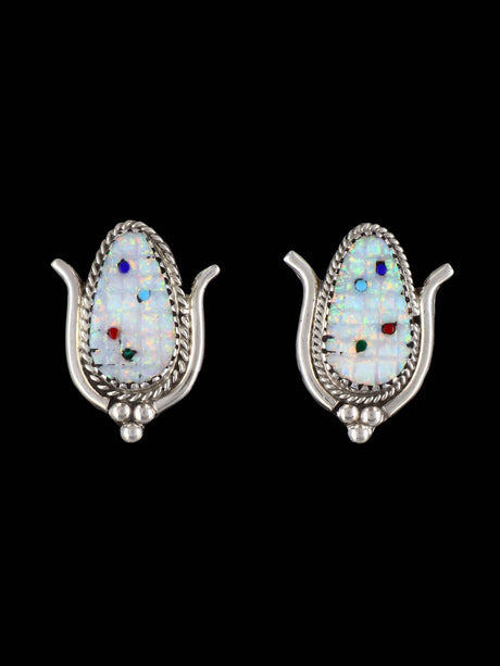Native American Jewelry Zuni Opalite Corn Post Earrings - PuebloDirect.com