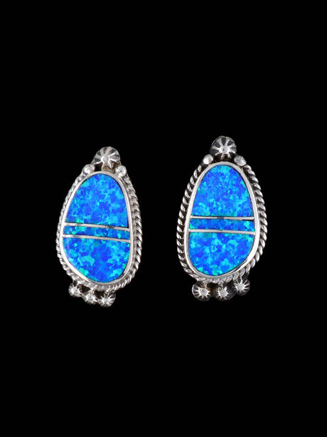 Native American Fiery Blue Opalite Inlay Post Earrings - PuebloDirect.com