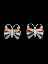 Zuni Inlay Multistone Butterfly Post Earrings - PuebloDirect.com