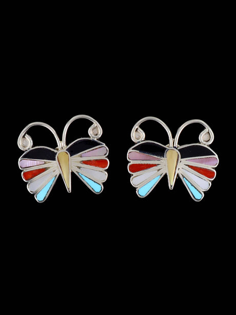 Zuni Inlay Multistone Butterfly Post Earrings - PuebloDirect.com