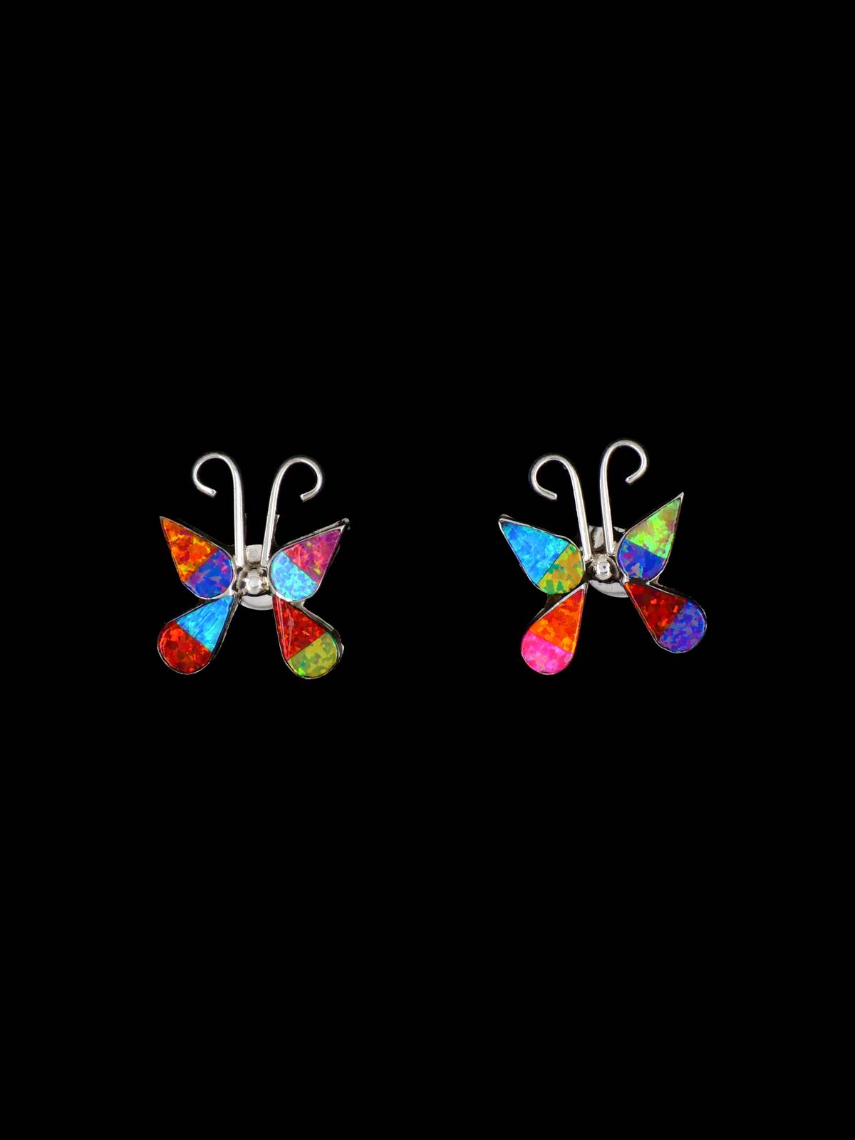 Zuni Inlay Opalite Butterfly Post Earrings - PuebloDirect.com