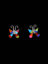 Zuni Inlay Opalite Butterfly Post Earrings - PuebloDirect.com