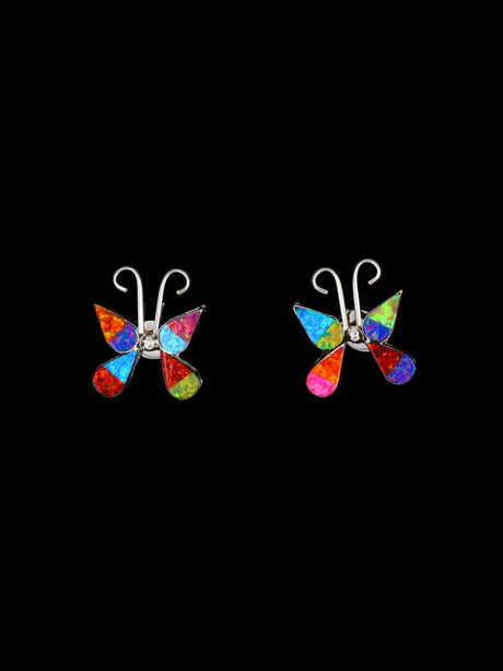 Zuni Inlay Opalite Butterfly Post Earrings - PuebloDirect.com