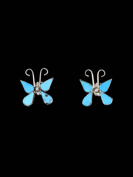 Zuni Inlay Turquoise Butterfly Post Earrings - PuebloDirect.com
