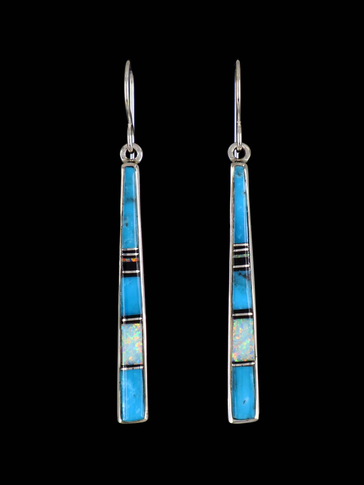 Navajo Turquoise Sterling Silver Inlay Dangle Earrings