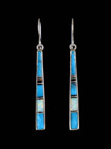 Navajo Turquoise Sterling Silver Inlay Dangle Earrings
