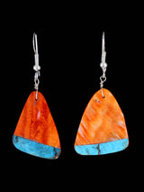 Navajo Spiny Oyster and Turquoise Dangle Earrings - PuebloDirect.com