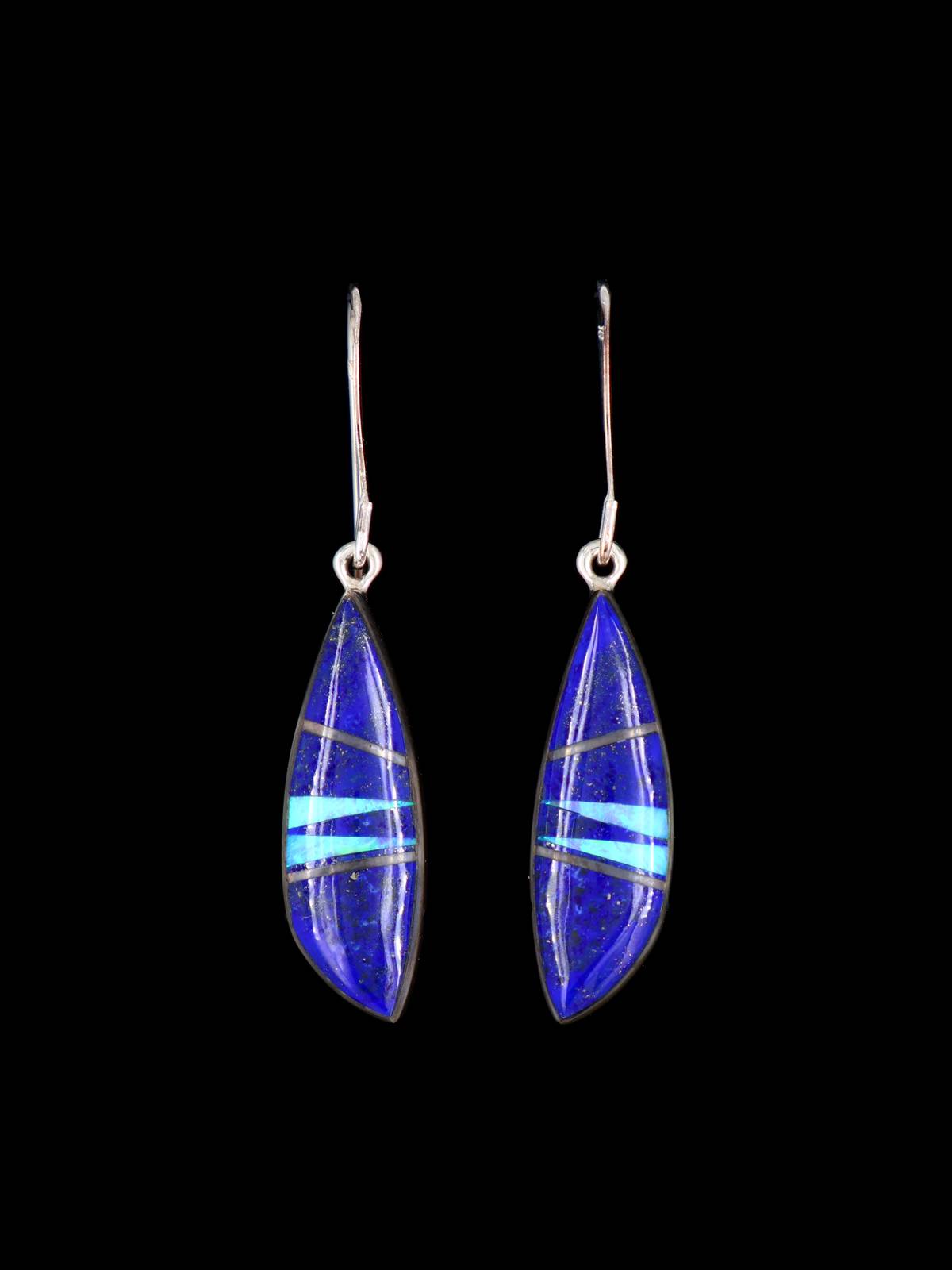 Navajo Sterling Silver Inlay Dangle Earrings - PuebloDirect.com