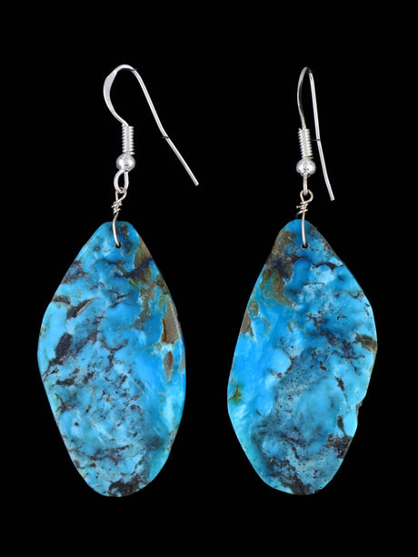 Navajo Turquoise Slab Dangle Earrings - PuebloDirect.com