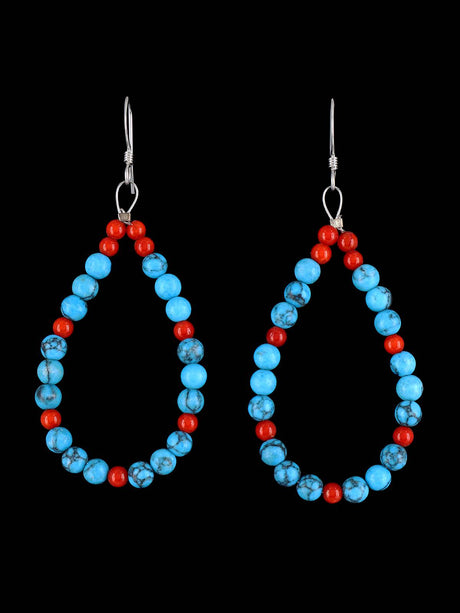 Turquoise Beaded Santo Domingo Dangle Earrings - PuebloDirect.com