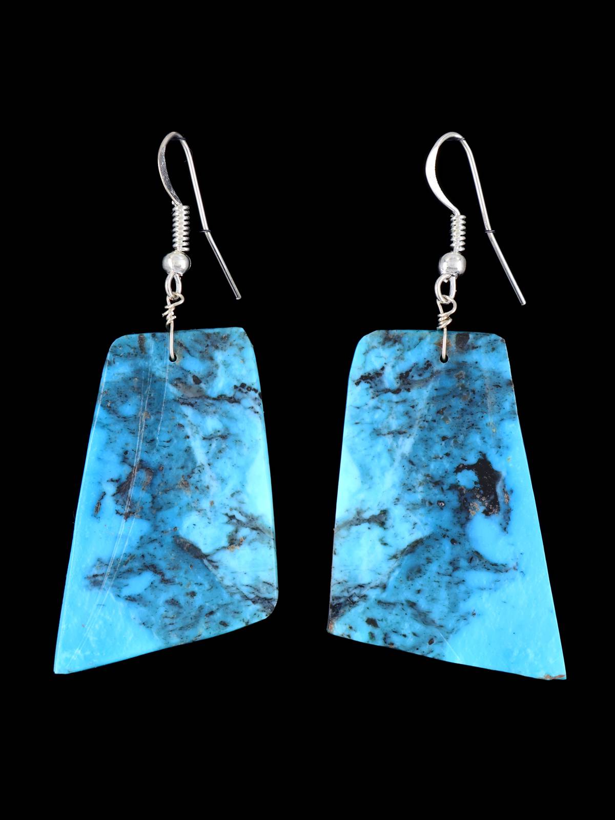 Navajo Turquoise Slab Dangle Earrings - PuebloDirect.com
