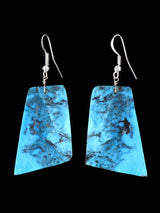 Navajo Turquoise Slab Dangle Earrings - PuebloDirect.com