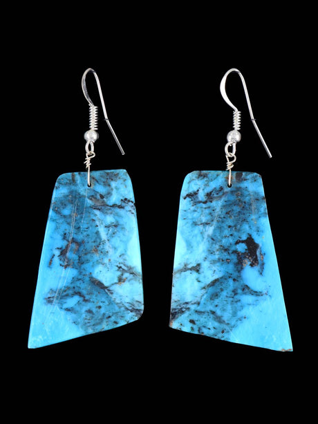 Navajo Turquoise Slab Dangle Earrings - PuebloDirect.com