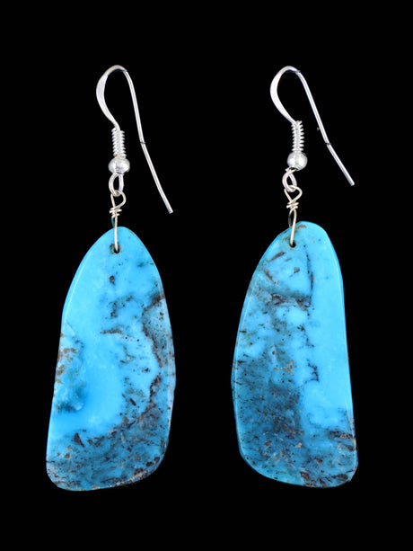 Navajo Turquoise Slab Dangle Earrings - PuebloDirect.com