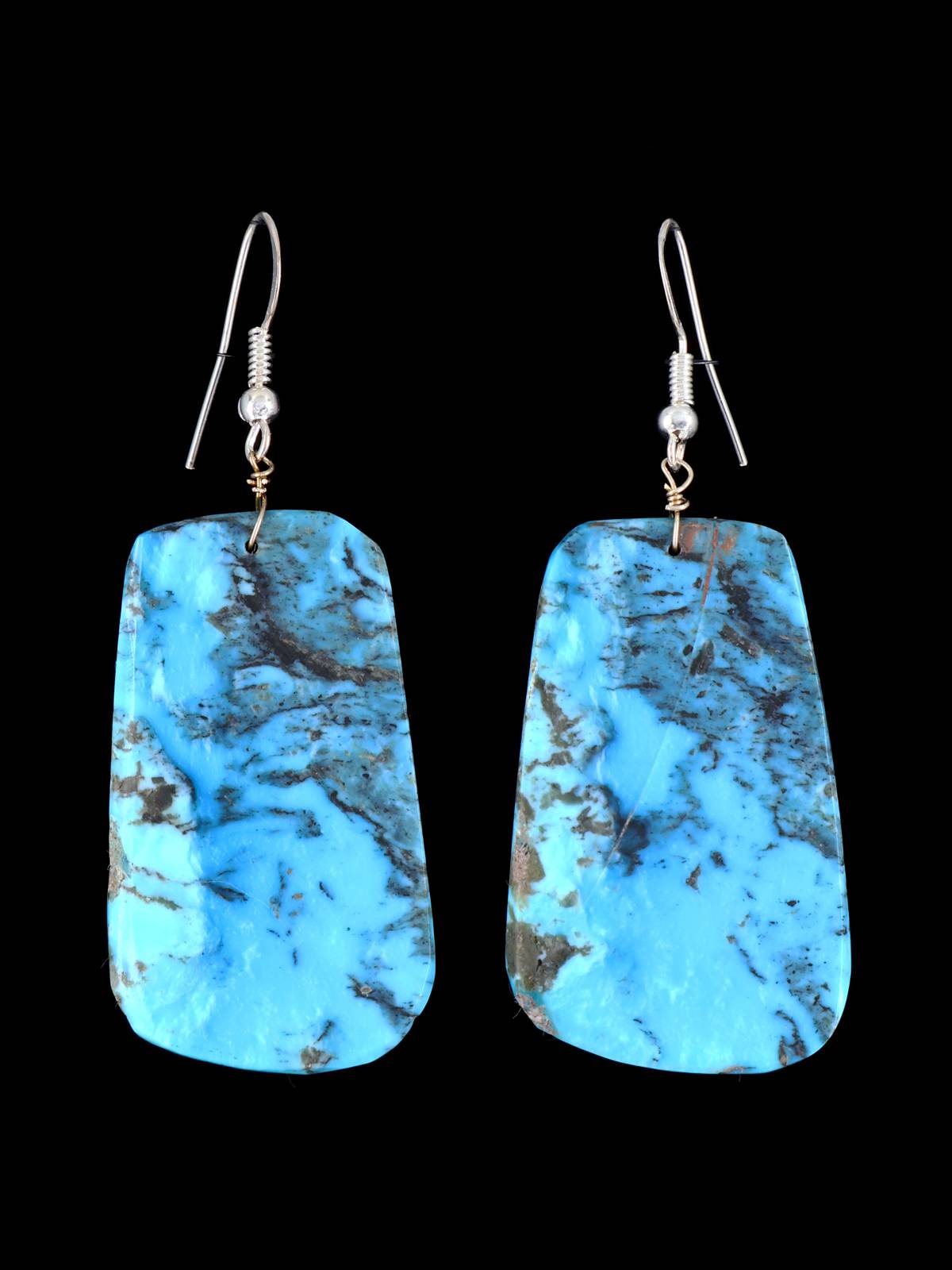 Navajo Turquoise Slab Dangle Earrings - PuebloDirect.com
