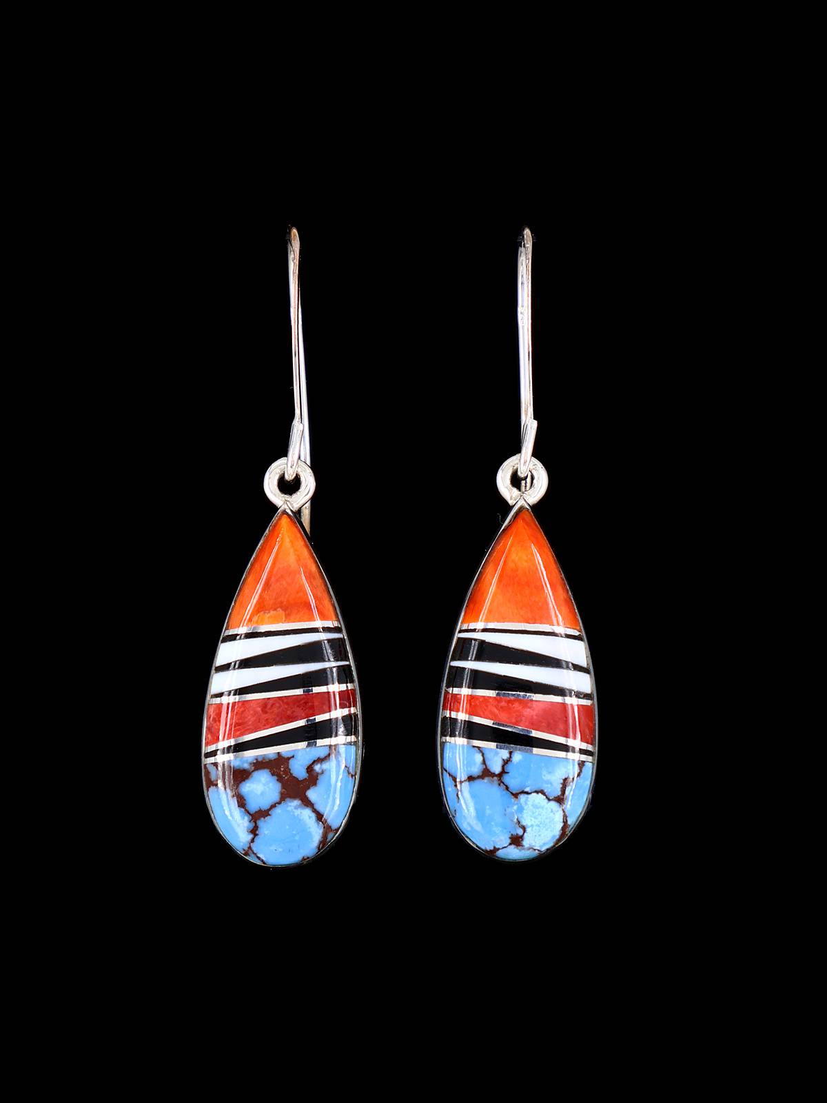 Navajo Sterling Silver Inlay Dangle Earrings – PuebloDirect.com display picture 1