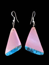 Navajo Pink Shell and Turquoise Dangle Earrings - PuebloDirect.com