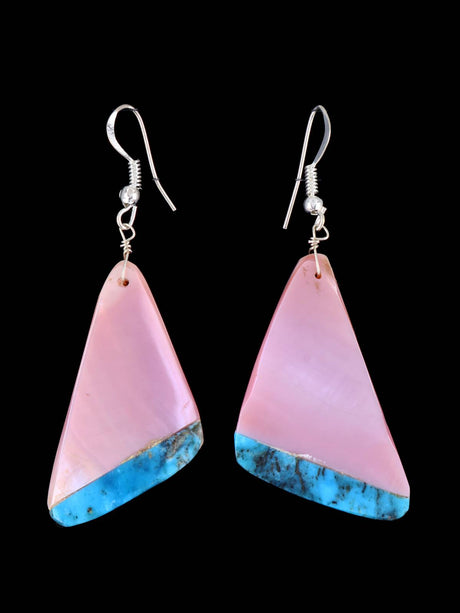 Navajo Pink Shell and Turquoise Dangle Earrings - PuebloDirect.com