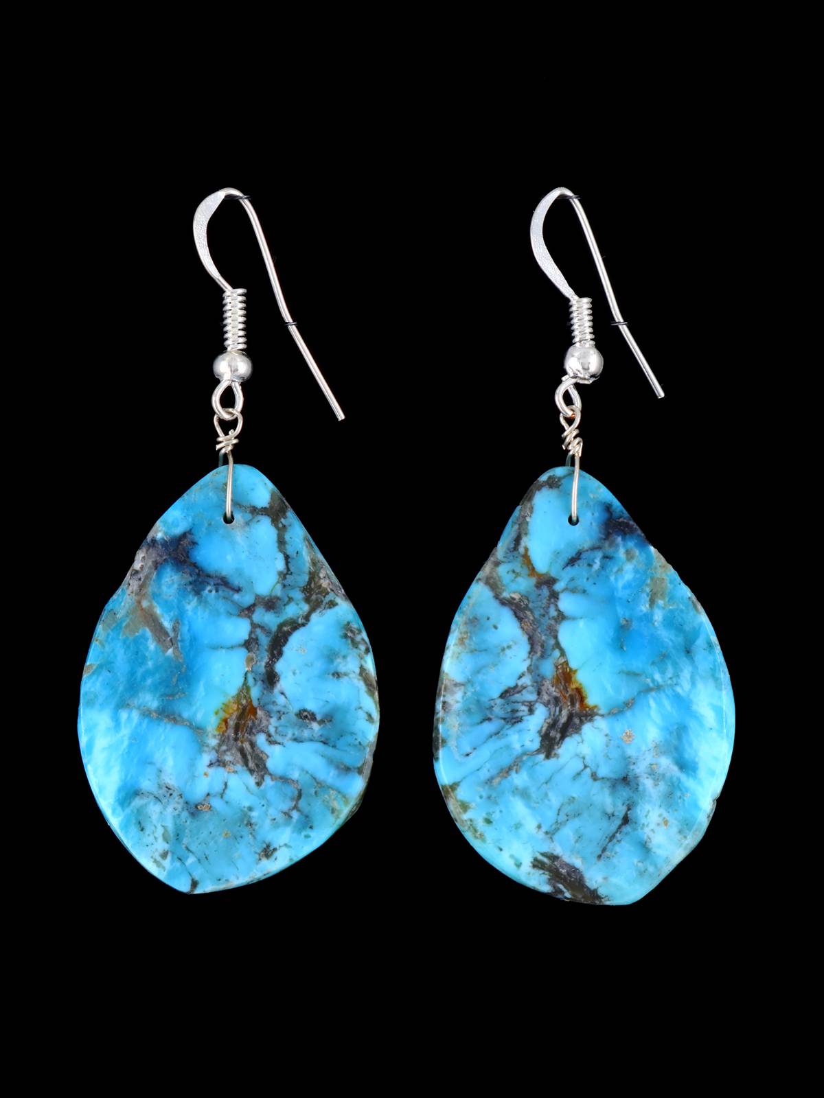 Navajo Turquoise Slab Dangle Earrings - PuebloDirect.com